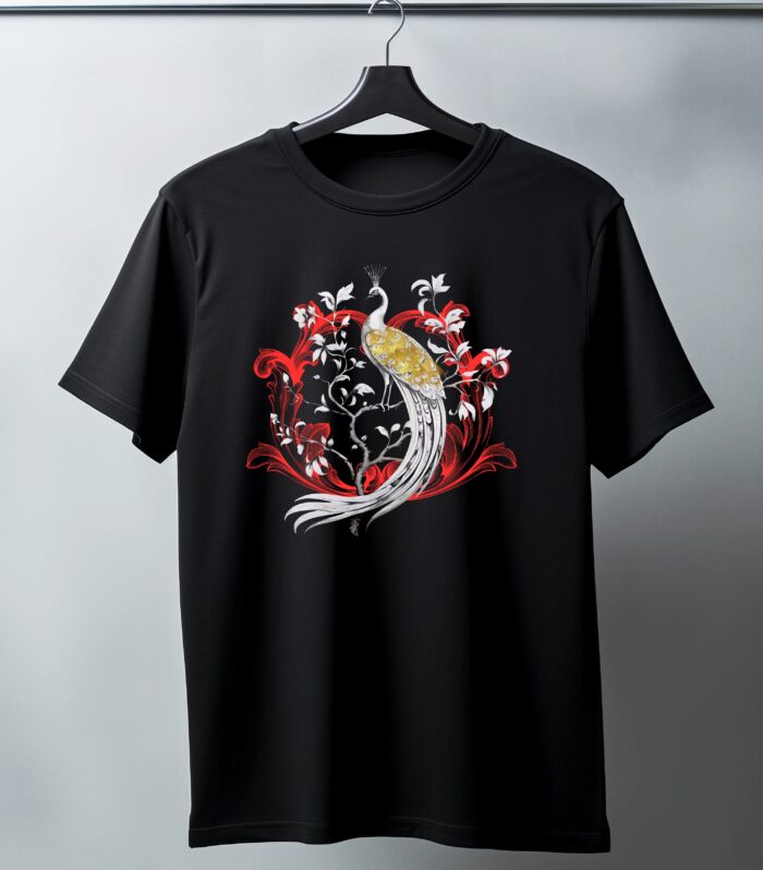 Anhad Peacock Pure Cotton Round Neck Printed T-shirt