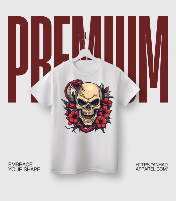 Anhad Skull and Snake Pure Cotton Round Neck Printed T-shirt